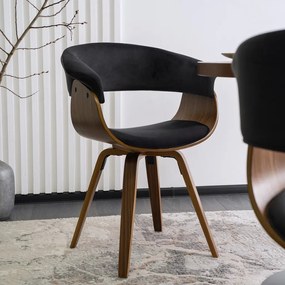 Ohio 2 szék fekete színben, bársony kárpittal, hajlított rétegelt lemez vázzal