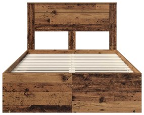 vidaXL Ágykeret matracmal fiókkal Öreg fa 135 x 190 cm Tömör fenyőfa