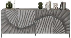 SNAKE négyajtós komód, betonhatású laminált testtel és szürke, díszített mintázatú előlapokkal