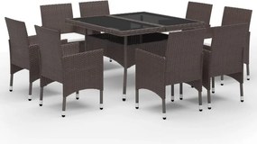 vidaXL 9 részes barna polyrattan és edzett üveg kerti étkezőszett