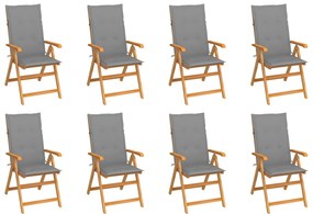 vidaXL 8 db dönthető tömör tíkfa kerti szék párnákkal