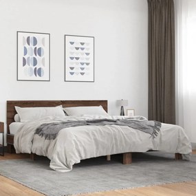 barna tölgyszínű szerelt fa és fém ágykeret 200 x 200 cm