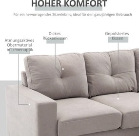 HOMCOM Sarokkanapé 3 személyes, vászonhatású, megfordítható heverő, világosszürke