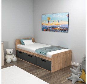 Egyszemélyes ágy 90 cm Pelavi 1 (atlanti fenyő + antracit) (ágyráccsal). 1094838