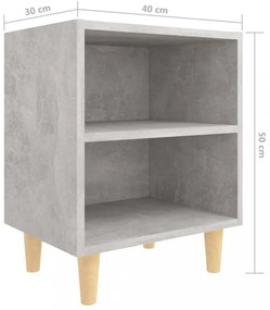betonszürke éjjeliszekrény tömör fa lábakkal 40 x 30 x 50 cm