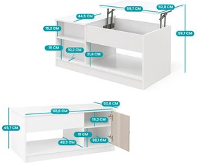 Modern dohányzóasztal emelhető asztallappal és tárolórekeszekkel
