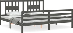 vidaXL szürke tömör fa ágykeret fejtámlával 200 x 200 cm