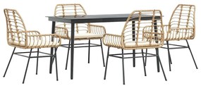 vidaXL 5 észes barna polyrattan üveg kerti étkezőgarnitúra párnával