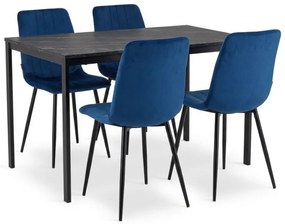 Étkező szett 1 + 4, fekete RAMOD asztal 100x60 cm + LAVA kék szék fekete lábakkal