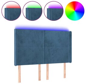 sötétkék bársony LED-es fejtámla 147x16x118/128 cm