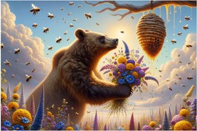 Kép - Medve és méhek (90x60 cm)