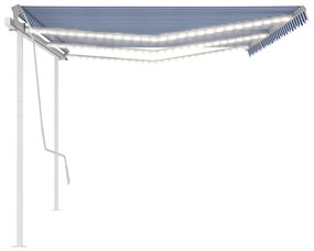 kék/fehér automata szélérzékelős és LED-es napellenző 6 x 3,5 m
