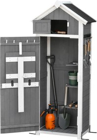 Outsunny Fa Kerti Szekrény, Időjárásálló Szerszámtároló 78x52.5x182cm, Kültéri Tároló Ház Ajtóval, Tetővel, Szerszámtároló Fém Akaszókkal, Összecsukha