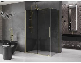 Mexen Velar, tolóajtós zuhanykabin 150 x 90 cm, 8mm szürke üveg, arany matt, 871-150-090-41-55