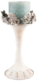 Vintage virág díszes fém gyertyatartó antikolt bézs 30 cm