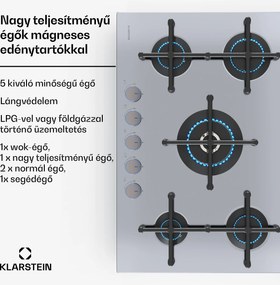 Klarstein Illuminosa 5 gáz főzőlap 5 Sabaf égő rozsdamentes acélból