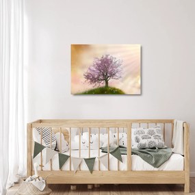 Virágzó fa képe egy domb tetején (üvegen) (70x50 cm)