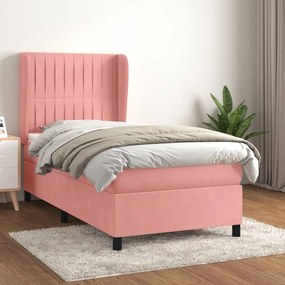 Rózsaszín bársony rugós ágy matraccal 100 x 200 cm