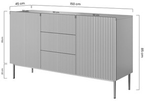 Nicole 150 cm-es komód három fiókkal - matt fekete / fekete lábak
