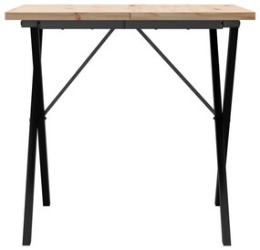 Tömör fenyőfa és acél étkezőasztal X-vázzal 80x80x75,5 cm
