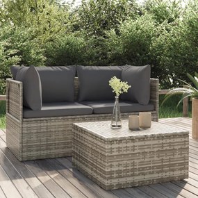 3 részes szürke polyrattan kerti ülőgarnitúra párnákkal