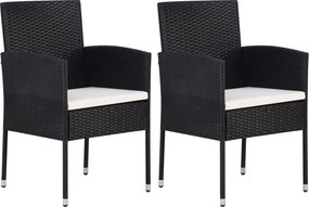 vidaXL 2 db fekete polyrattan kerti szék krémfehér párnákkal