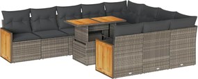 vidaXL 11 részes szürke polyrattan akácfa kerti ülőgarnitúra párnákkal
