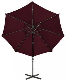 bordó konzolos napernyő rúddal és LED-fényekkel 300 cm