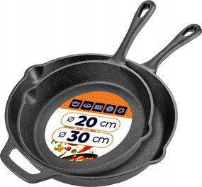 2x Öntöttvas Serpenyő Indukciós Gáz Grill 20/30 cm Öntöttvas Serpenyő Szett