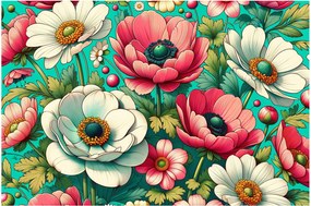 Kép - Virágok kék háttéren (90x60 cm)