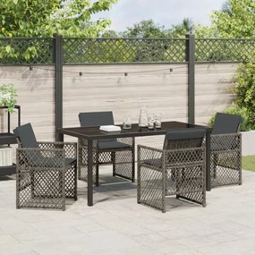 5 Részes Kerti Étkező Szett Párnákkal Szürke Polyrattan