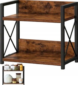 Kétszintes Nappali Rendszerező Polc Szabadon álló Fém Fa 26 cm