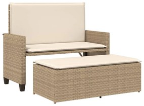 bézs polyrattan kerti pad párnákkal és lábtartóval