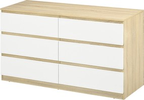 HOMCOM Modern, 6 Fiókos Fa Szekrény, Hálószobai Székény 135x48x77cm, Fehér és Fa | Aosom