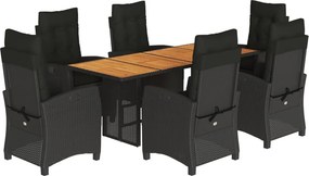 vidaXL 7 részes fekete polyrattan kerti étkezőgarnitúra párnával