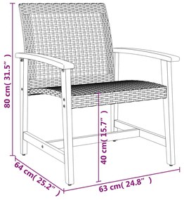 2 db szürke polyrattan és akácfa kerti szék