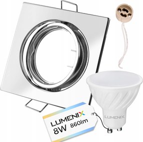 Led Szett GU10 8W Lámpatest halogén Króm Négyzet