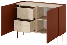 Desin 120 2D2SZ kétajtós fiókos komód polcokkal 120 2D2SZ - kerámia vörös / nagano-tölgy