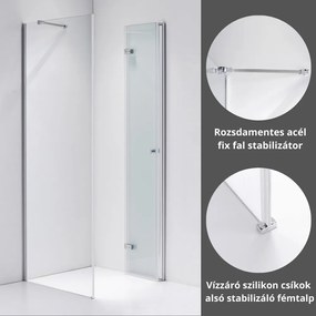Stuxi Verona 80x80 cm szögletes csuklóajtós zuhanykabin, 6 mm vízlepergető üveggel, króm elemekkel