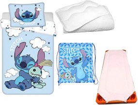 Disney Lilo és Stitch, A csillagkutya Clouds Scrump gyerek, ovis ágyneműhuzat, derékalj, tornazsák és paplan/párna szett 100x135 cm 40x60 cm