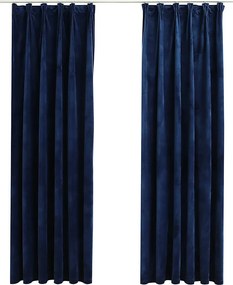 vidaXL 2 db sötétkék bársony sötétítőfüggöny kampókkal 140 x 225 cm