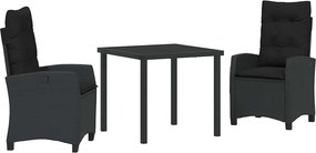 vidaXL Kert étkező szett párnával 3 pcs Fekete polirattan
