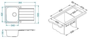 ALVEUS 1144640 - Mosogató LINE 86x50 cm matt acél/satin, excenter nélkül