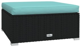 Fekete polyrattan kerti lábtartó párnával 70 x 70 x 30 cm