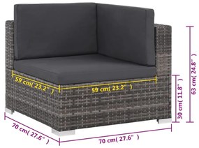 6 darabos szürke polyrattan kerti bútor szett párnákkal