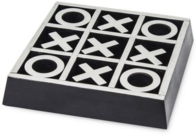 Tic-Tac-Toe táblajáték fa-fém makett ezüst-fekete asztali dekoráció 4x17,5x17,5cm