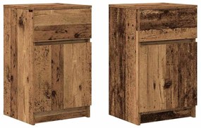 2 db antik fa színű szerelt fa éjjeliszekrény 39x35x65 cm