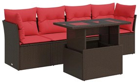 5 részes barna polyrattan akácfa kerti ülőgarnitúra párnával