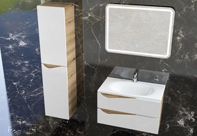 Piramida EURIDIKA fali fürdőszobabútor - műmárvány mosdóval -2 fiókos - ALPINFEHÉR-TÖLGY - 75 x 48 x 55 cm