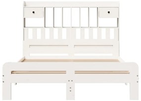 fehér tömör fenyőfa könyvespolcos ágy matrac nélkül 140x190 cm